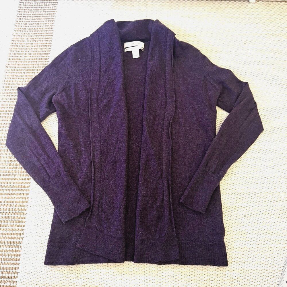 Ellen Tracy 100% Extra Fine Merino Wool Cardigan Women's Size Large Purple